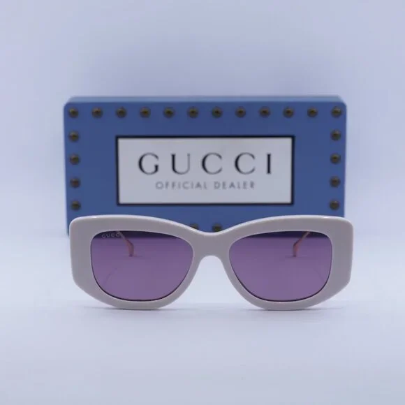Gucci GG1566S 003 Sunglasses Ivory/Gold Rectangle Frame, Violet Lenses Gucci GG1566S 003 Sunglasses Women main image 2